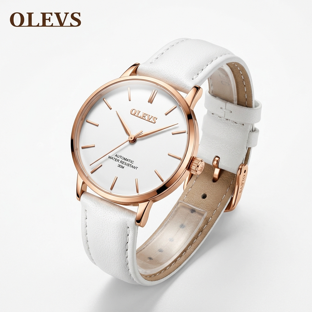 Olevs Minimalist Rose Gold Leather